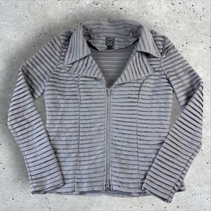 Clara Sun Woo Jacket Blazer Coat Ruffle Pleat Full Zip Gray Women's Sz S